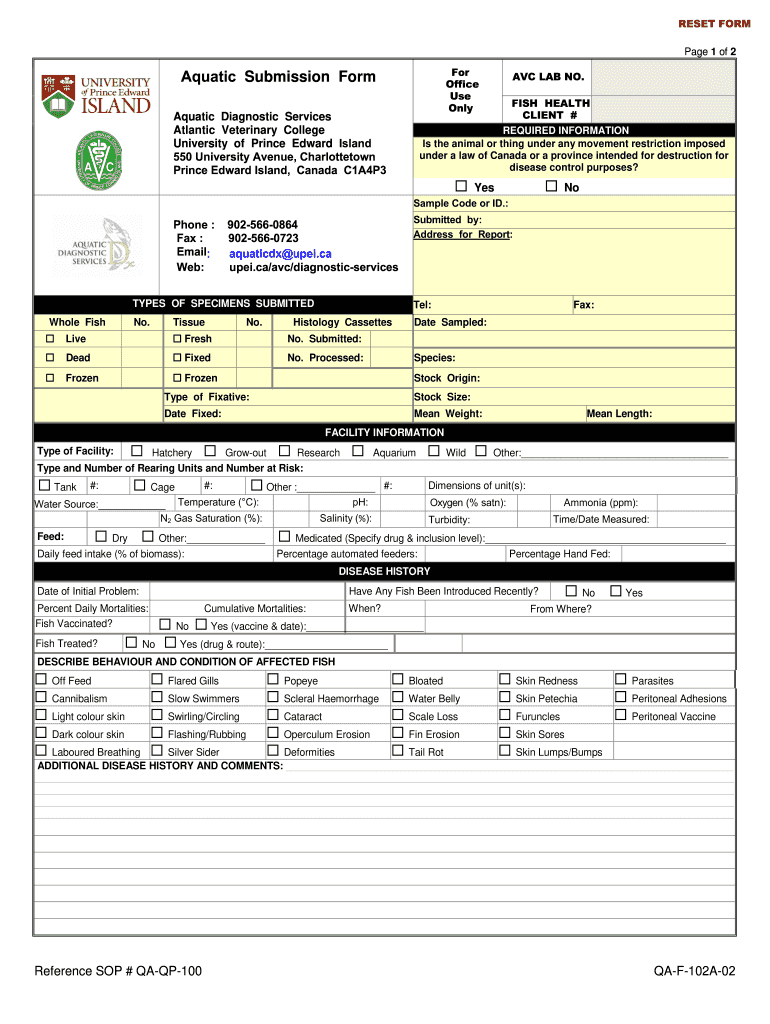 Lab Submissions Form Diagnostic Submissions