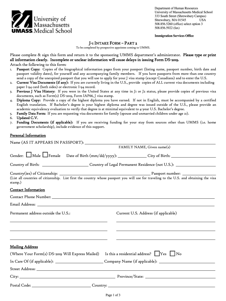 Human Resources University of Massachusetts Medical School  Form