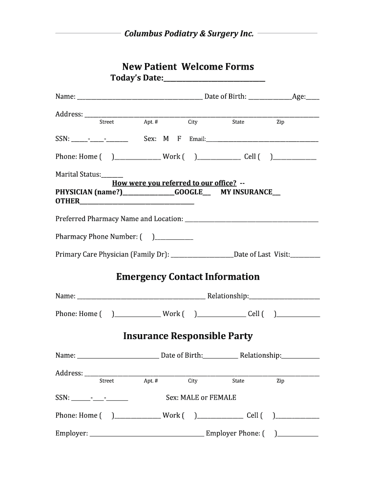 Columbus Podiatry and Surgery pdfFiller  Form