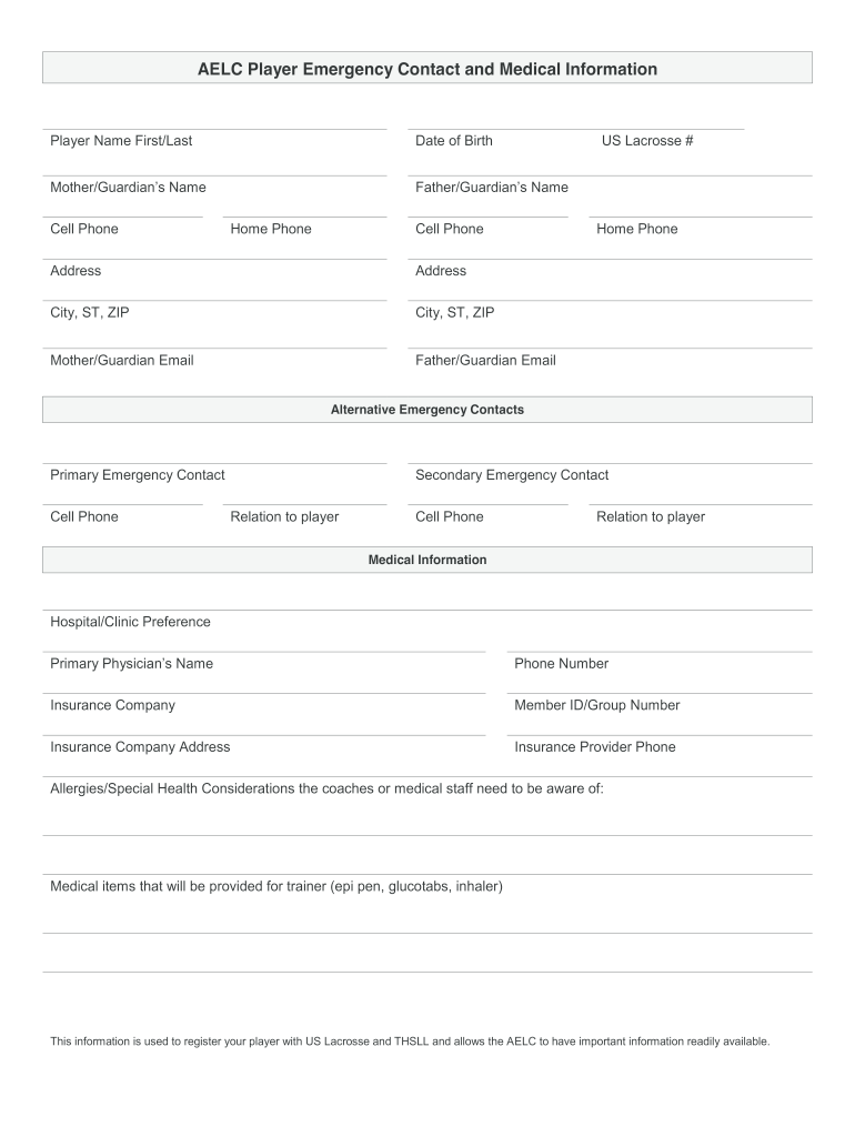 AELC Player Emergency Contact and Medical Information