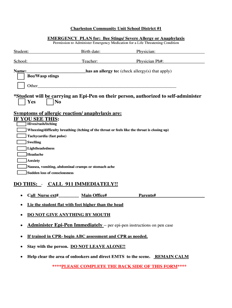 Emergency Plan for Allergic Reactions DOC  Form