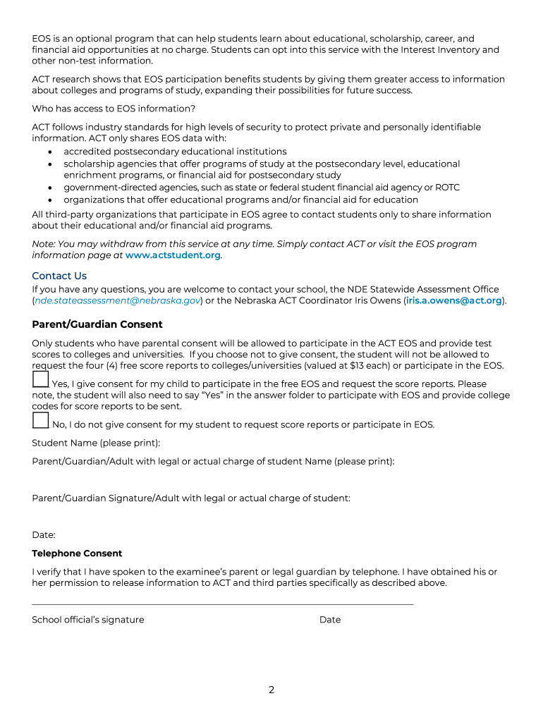 ACT Parental Consent Form Cdn Education Ne Gov