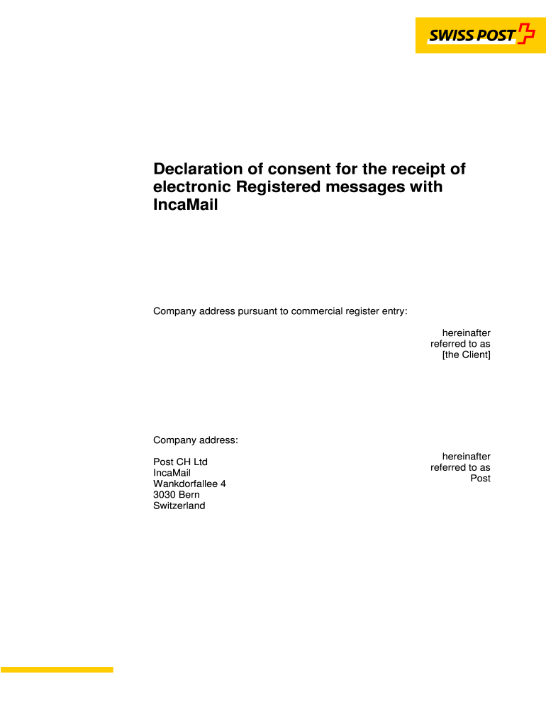 Declaration of Consent for the Receipt of Electronic Registered Messages with IncaMail  Form