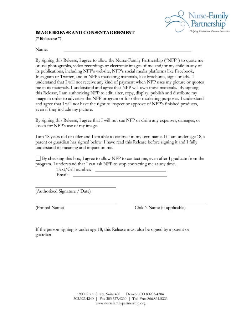 Image Release and Consent Agreement Nurse Family  Form