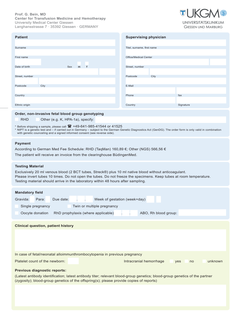 Prof Dr Med Gregor Bein, Transfusionsmediziner in 35392  Form