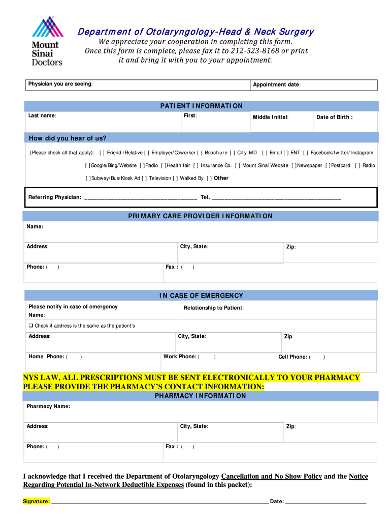 Entwelcomepacket Mountsani Org Fill Online, Printable  Form