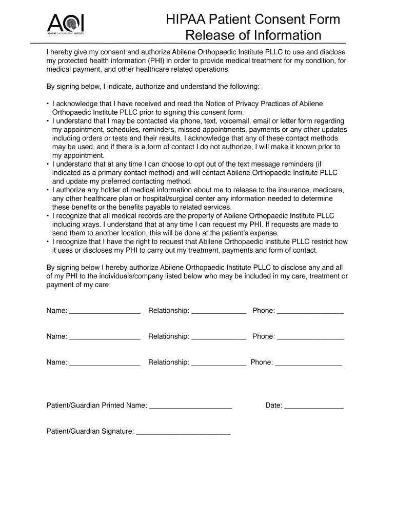 Patient Consent Release Information Form