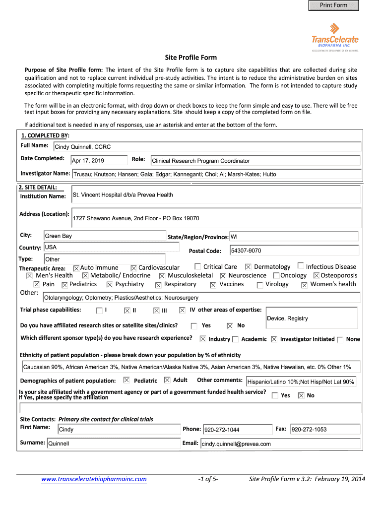 Site Profile  Form