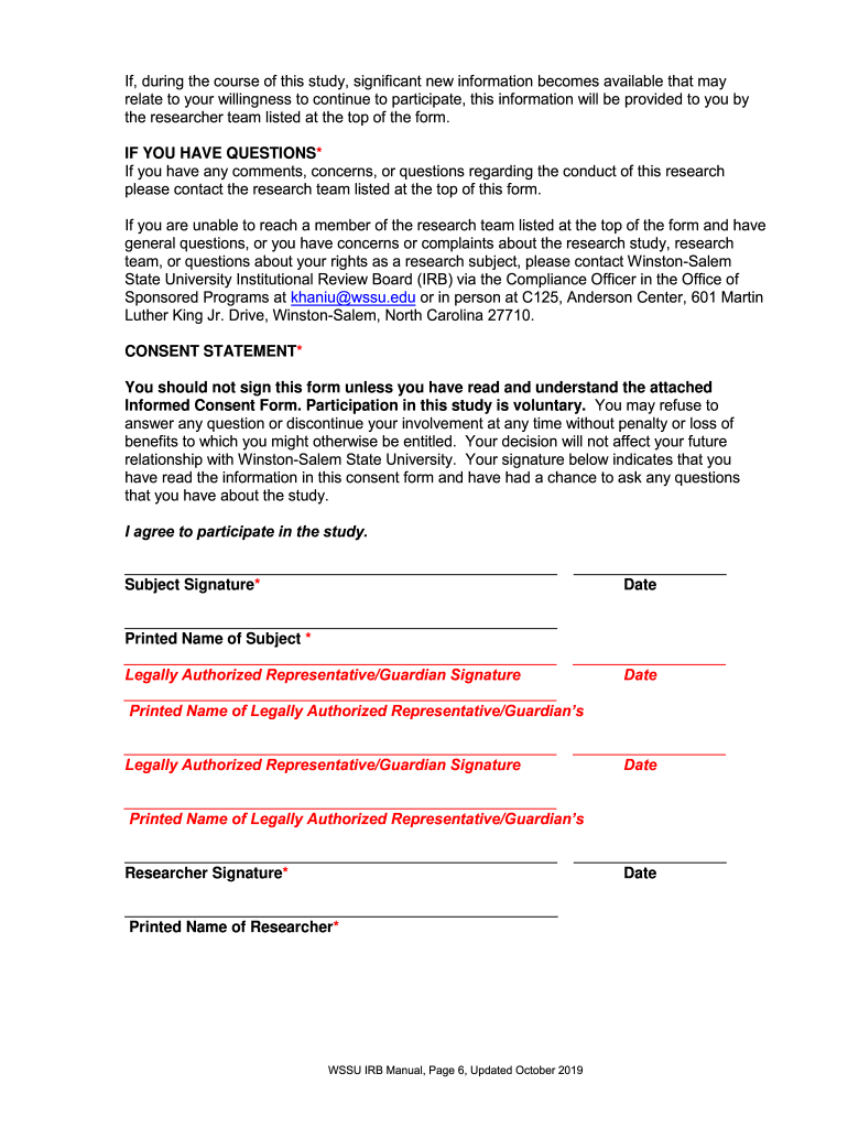 Get and Sign Informed Consent Template Winston Salem State University 