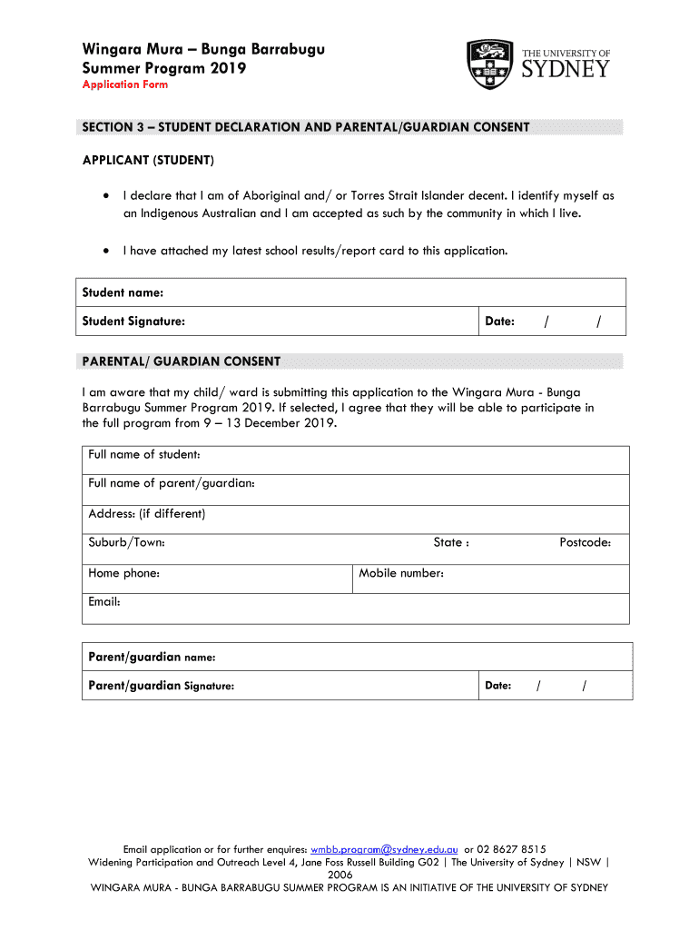 Summer Program Student Declaration and ParentGuardian Consent Form