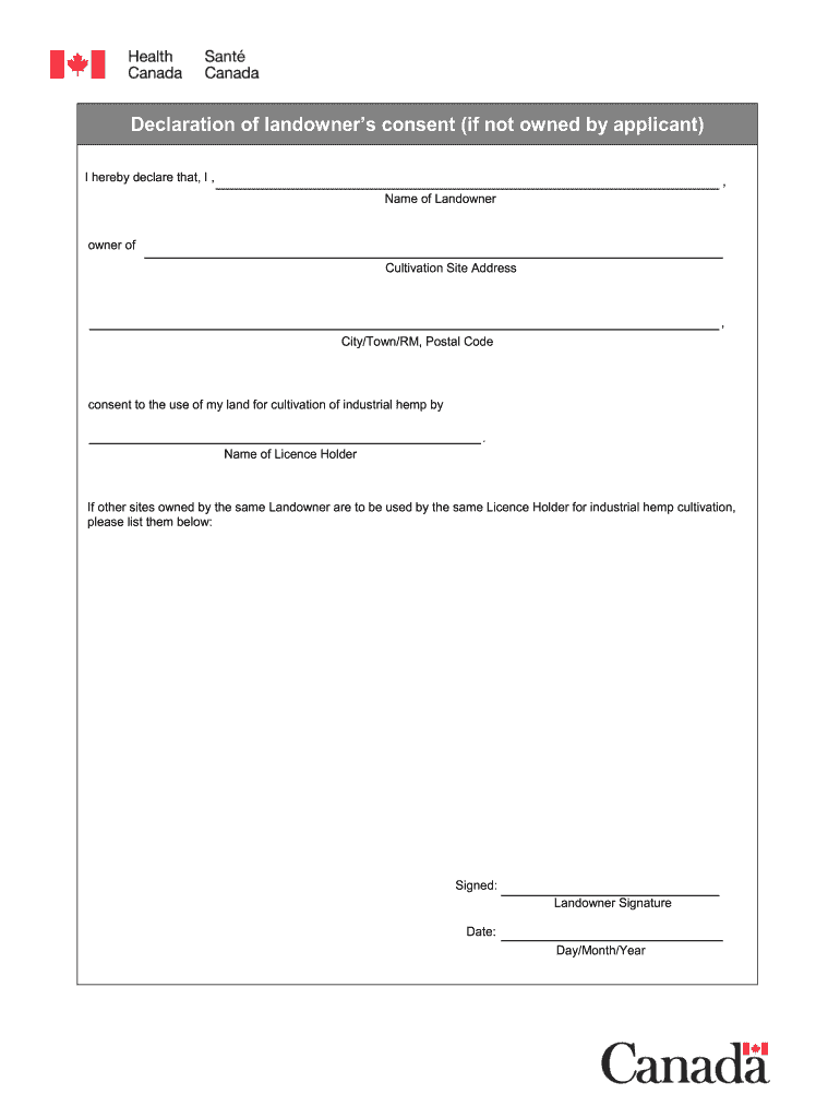 Declaration of Landowners Consent If Not Owned by Applicant Declaration of Landowners Consent If Not Owned by Applicant  Form