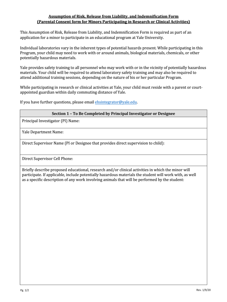  Assumption of Risk, Release, and Indemnification Agreement 2020-2024