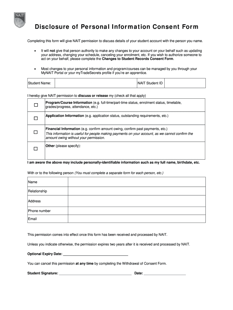 Changes to Student Record Consent Form