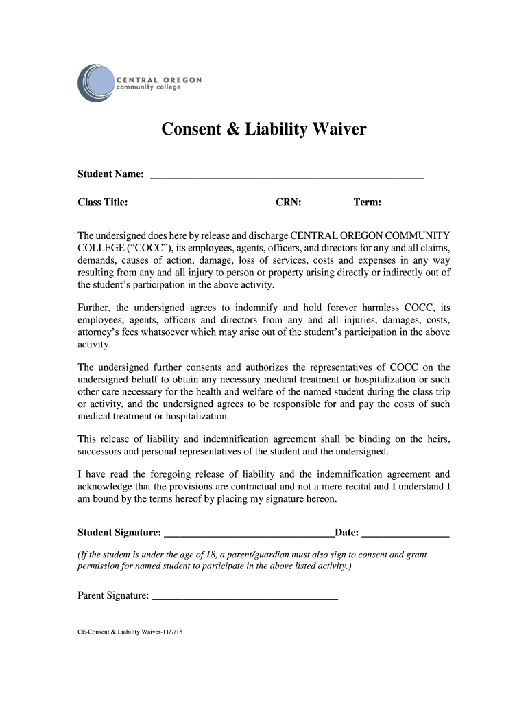 Consent & Liability Waiver Cocc  Form