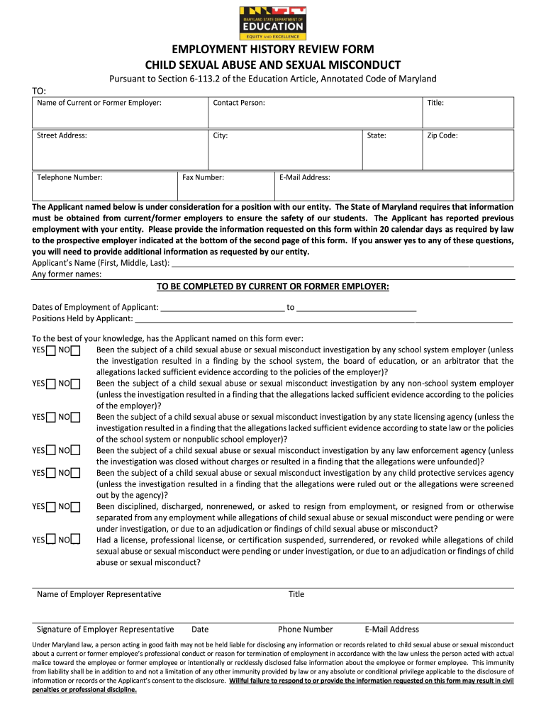  Msde Employment History Review Form 2019
