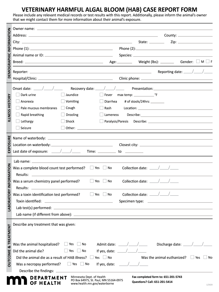 VETERINARY LARGE ANIMAL HARMFUL ALGAL BLOOM HABCASE REPORT FORM MN Dept of Health VETERINARY LARGE ANIMAL HARMFUL ALGAL BLOOM HA