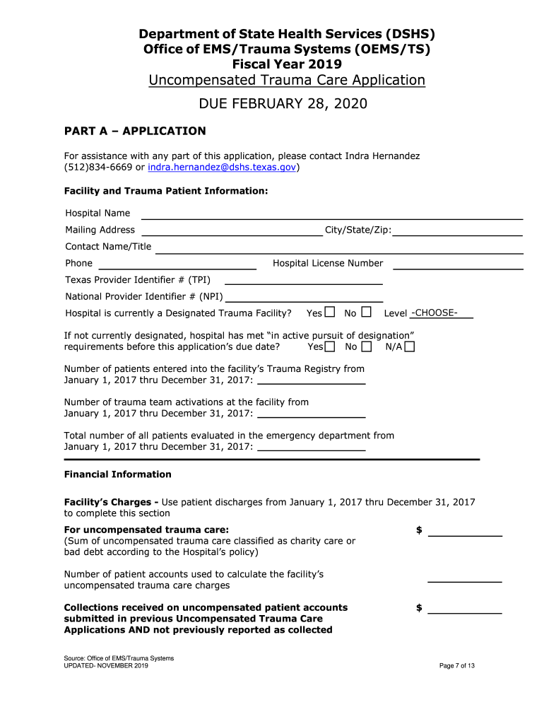 Trauma Systems Texas Department of State Health Services  Form