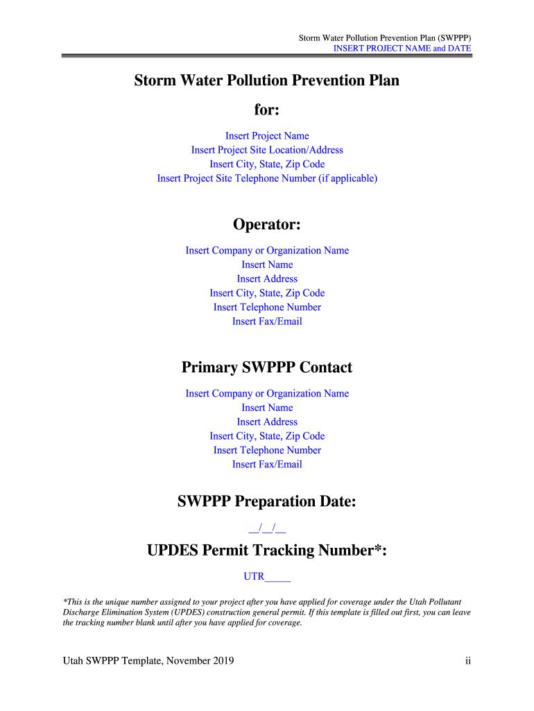 DWQ Has Developed This Storm Water Pollution Prevention Plan SWPPP Template for  Form