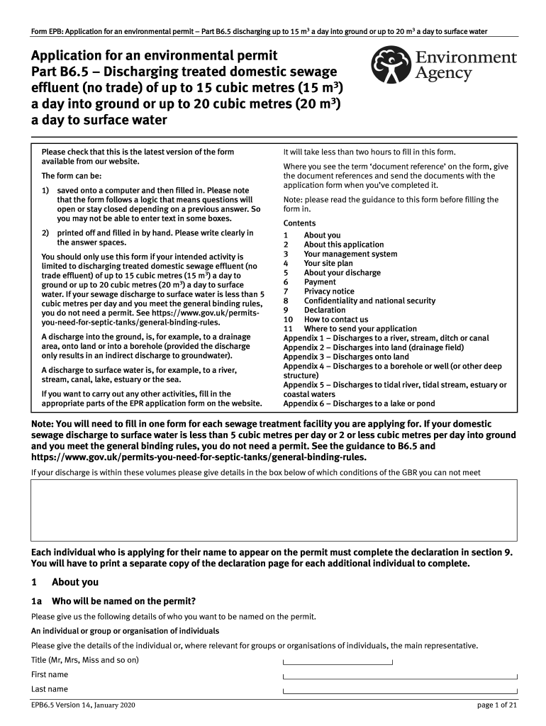  Form Application to Discharge Up to 15m3 a Day into Ground 2020