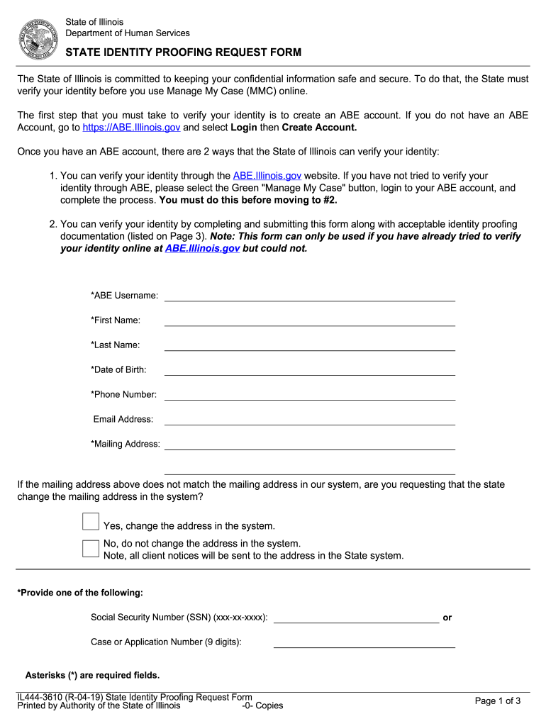 State Identity Proofing Request Form DHS