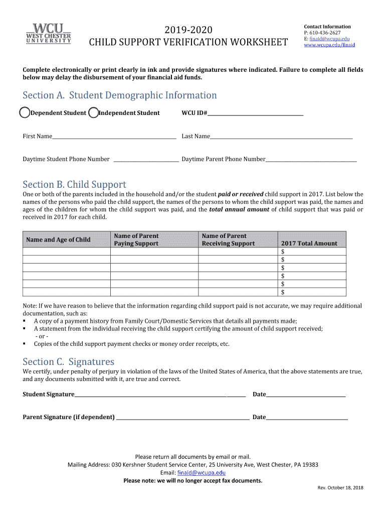  CHILD SUPPORT VERIFICATION WORKSHEET 2018