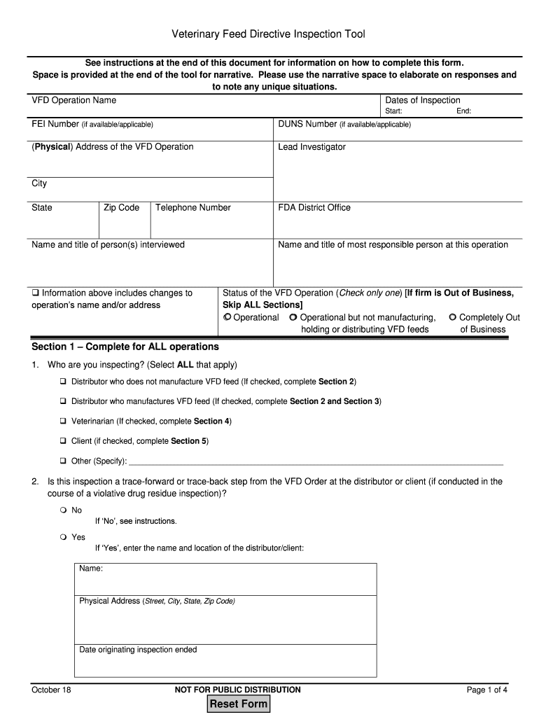 Veterinary Feed Directive Inspection Tool  Form