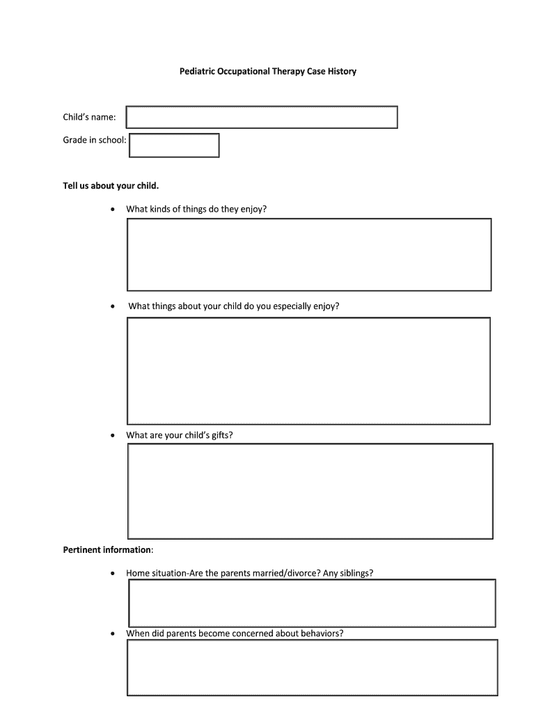 Pediatric Occupational Therapy Case  Form