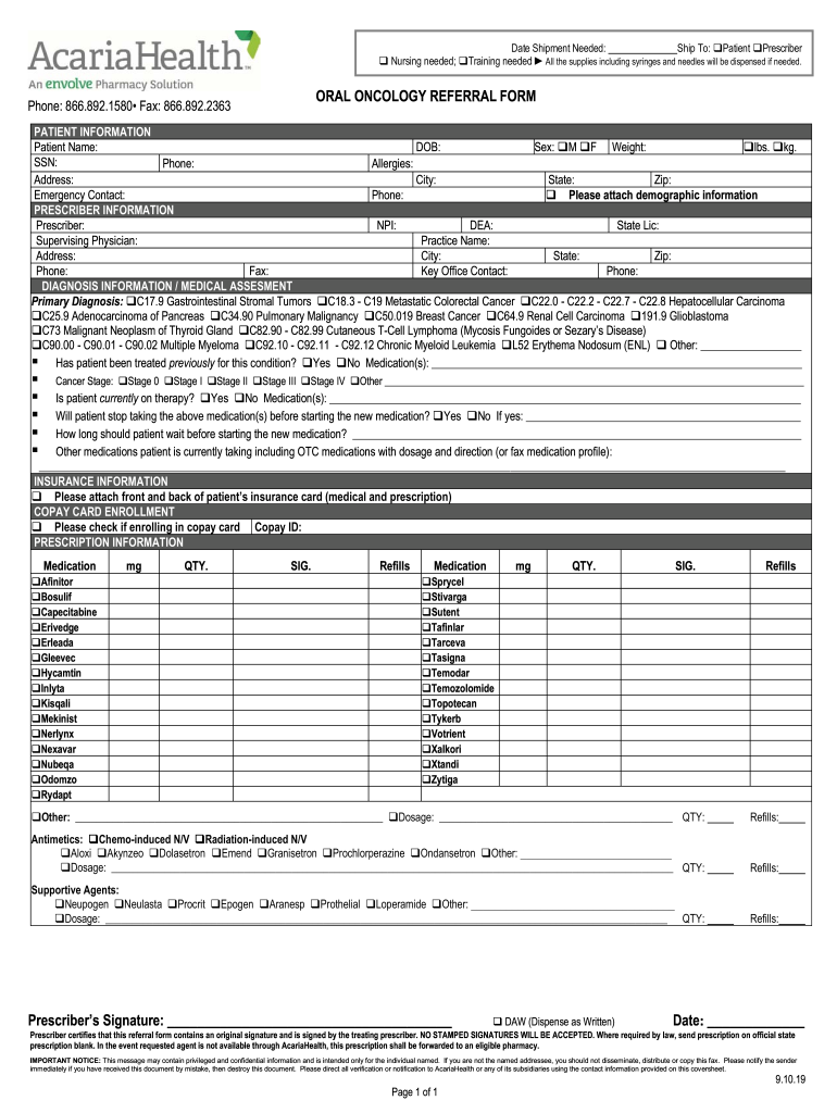 Acaria Health Oral Oncology Referral Form Oral Oncology Referral Form