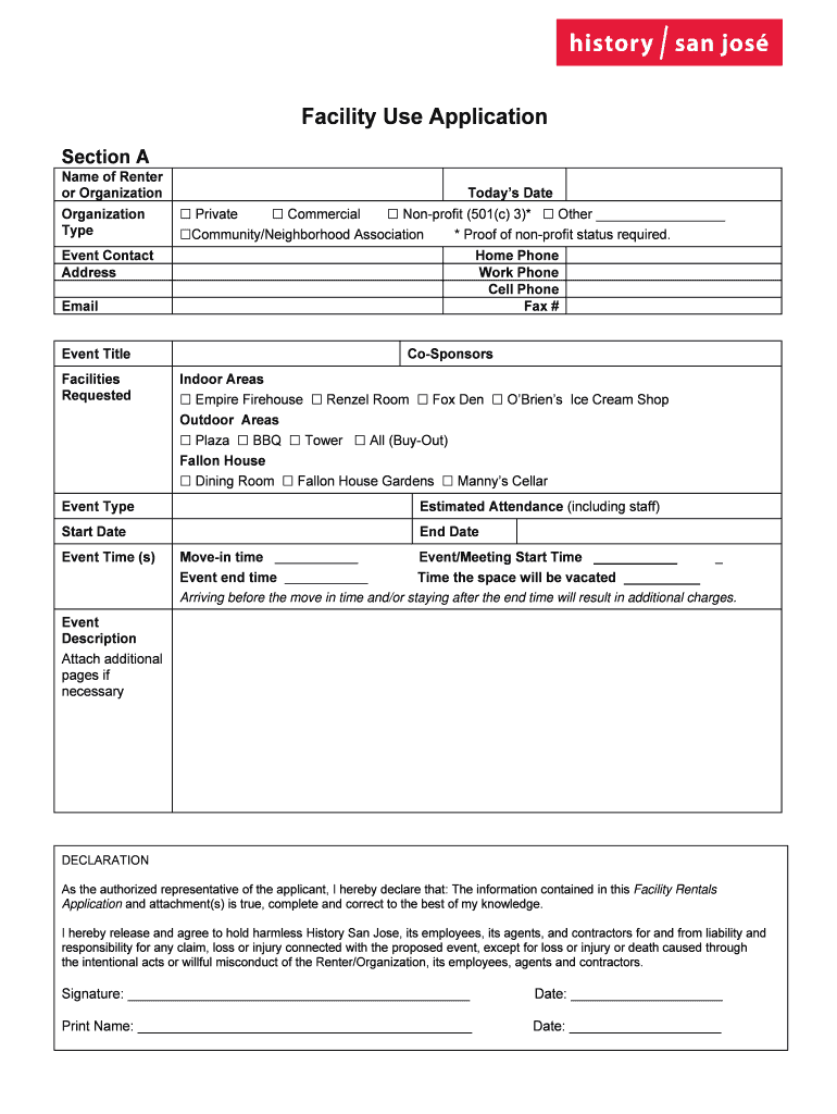 History Park Facility Use Application Web Based RFP  Form