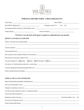 Get and Sign History Form Child Adolescent