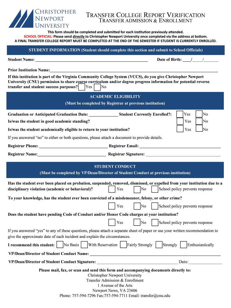 Re Admission Re Admission Christopher Newport University  Form