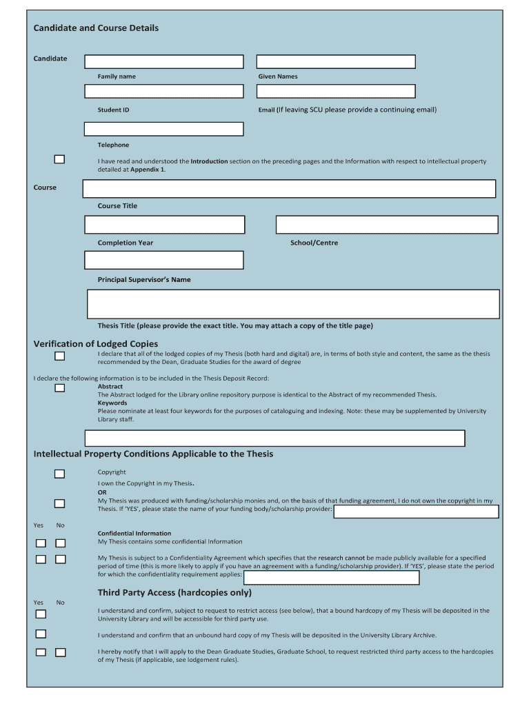 SCU Theses Collection Thesis Deposit and Verification Form