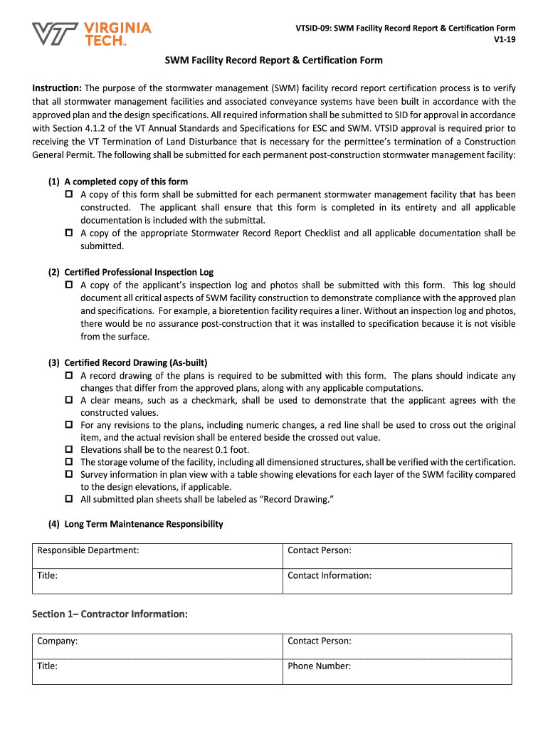 VTSID 09 SWM Facility Record Report &amp; Certification Form