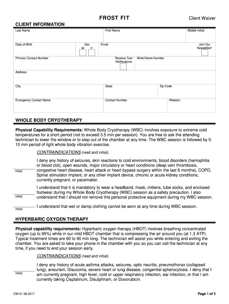 Get and Sign Frost Fit Waiver 2017-2022 Form