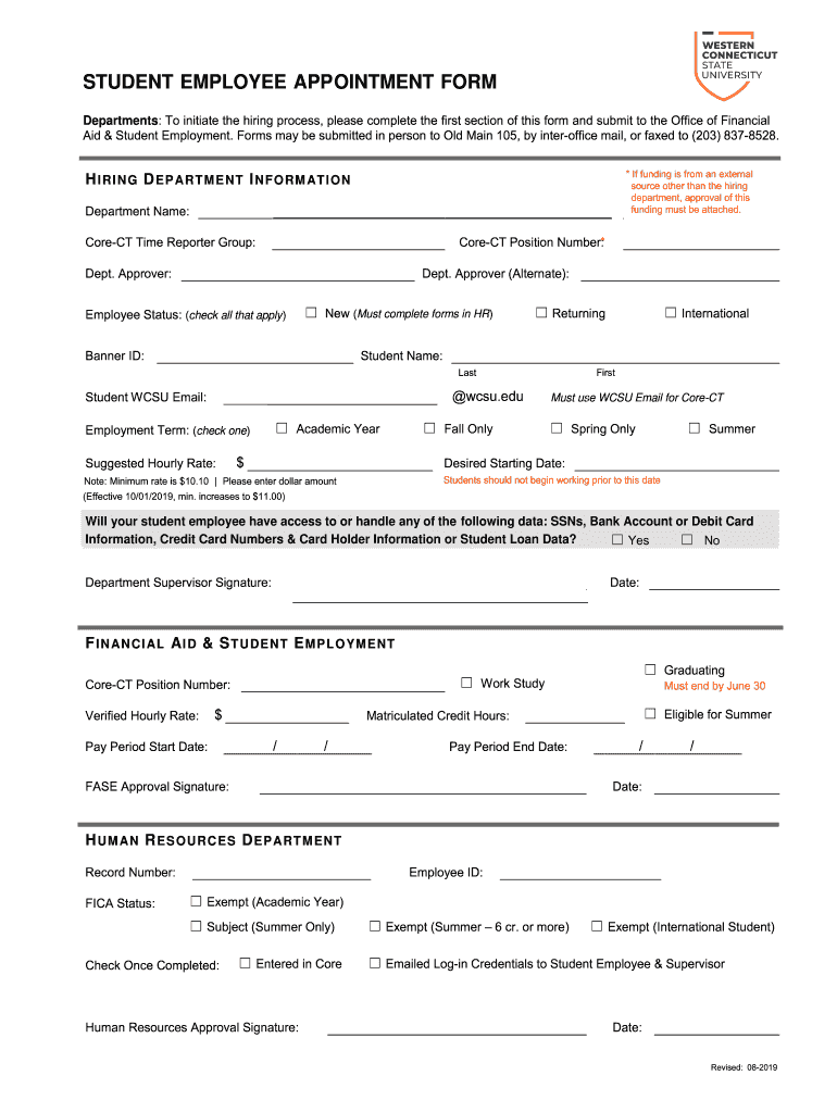  Departments to Initiate the Hiring Process, Please Complete the First Section of This Form and Submit to the Office of Financial 2019-2024