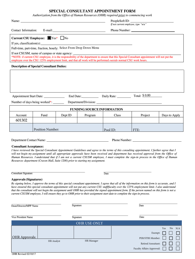  Special Consultant Agreement Form Sonoma State University 2017-2024