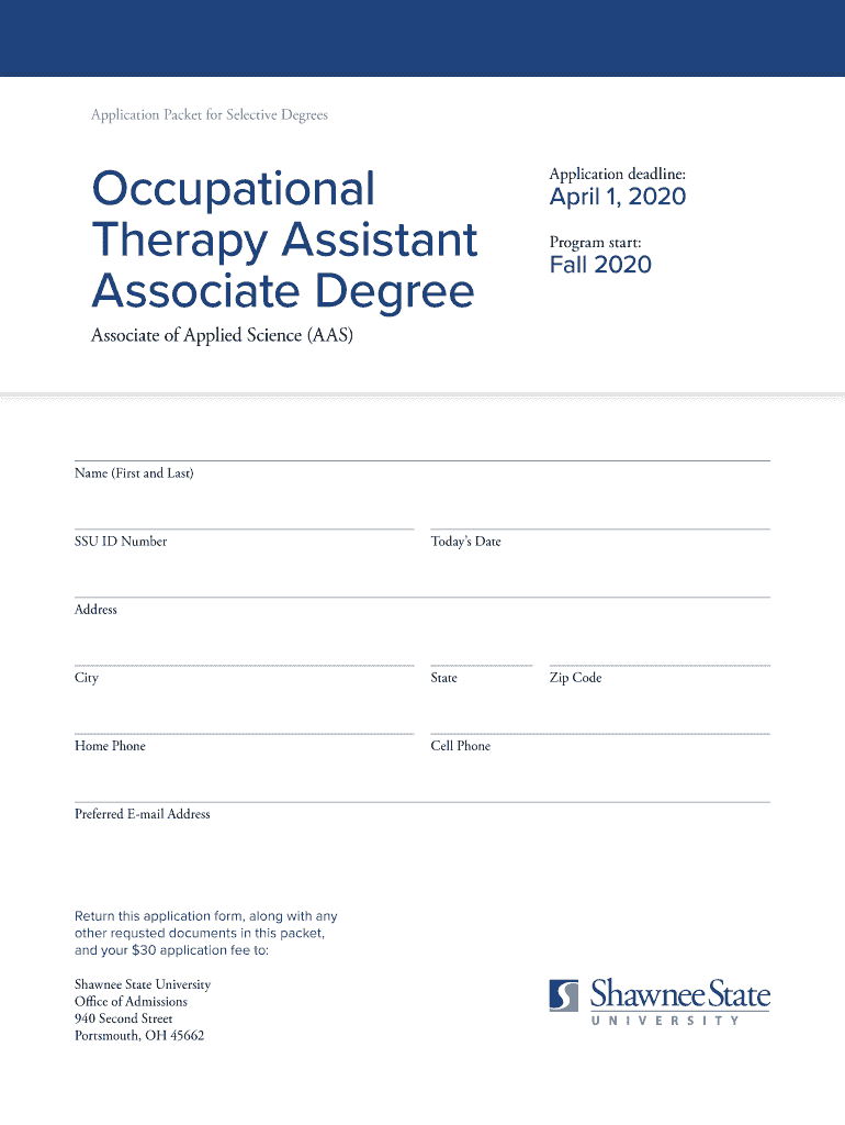  Occupational Therapy Assistant Associate Degree Application Packet 2020-2024