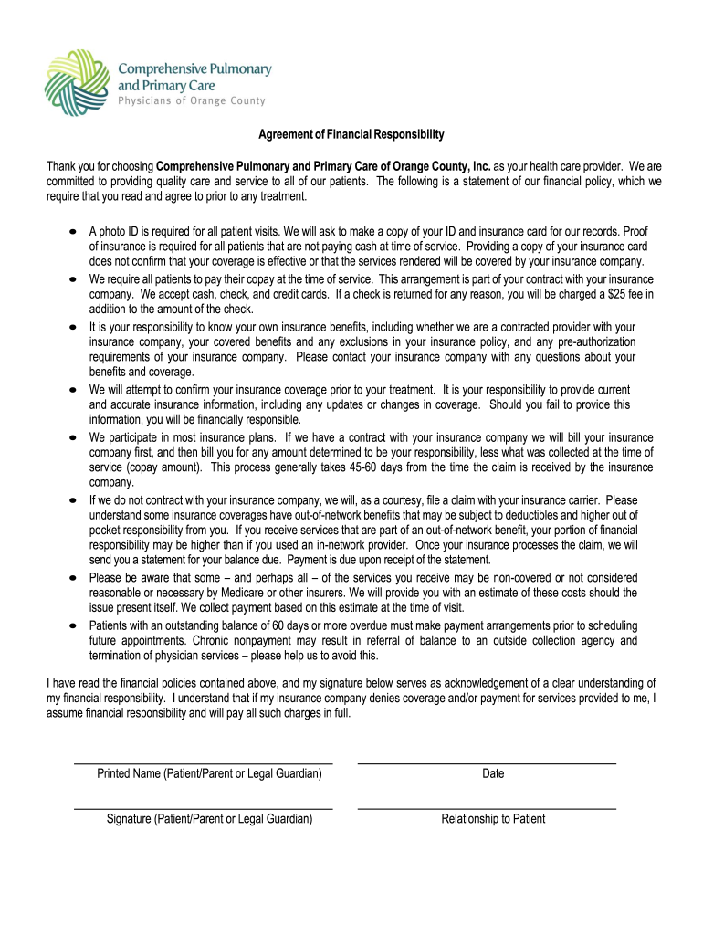 Agreement of Financial Responsibility Comprehensive  Form