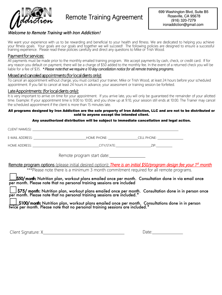 Remote Training Agreement  Form