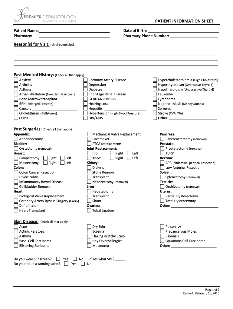  Patient Information Form West Cancer Center 2018-2024