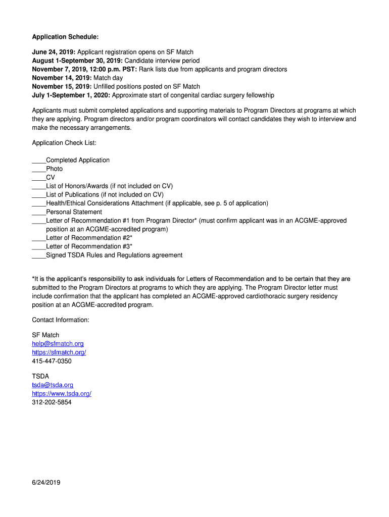  Congenital Cardiac Surgery Fellowship Match TSDA 2019-2024