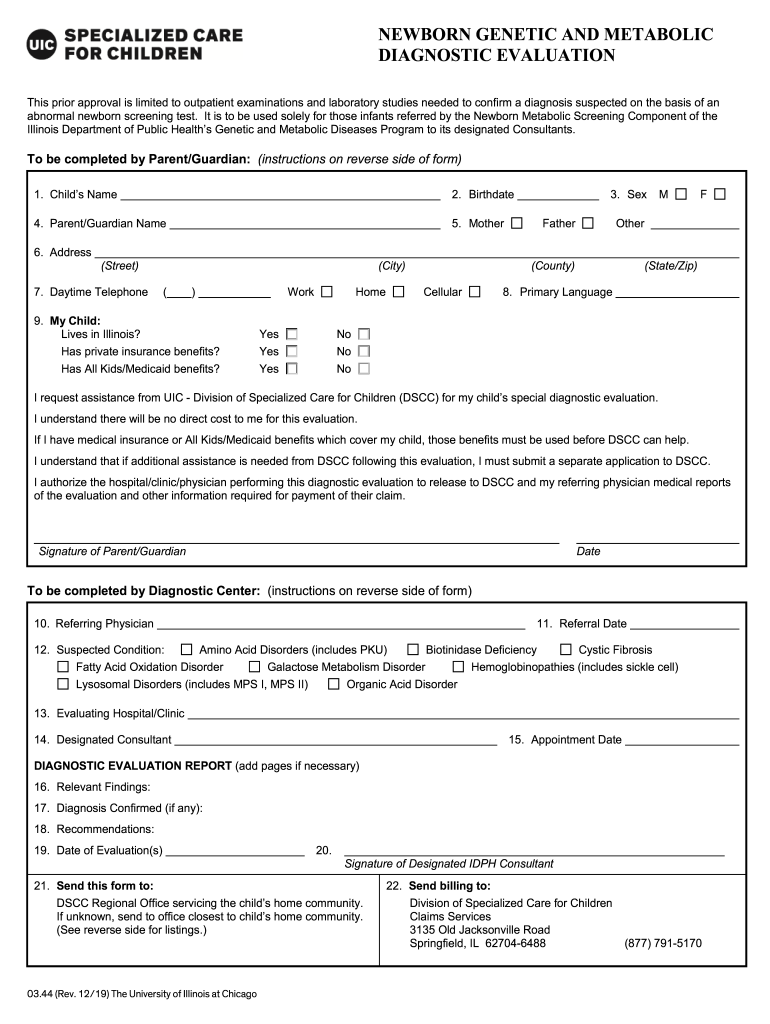  NEWBORN GENETIC and METABOLIC DIAGNOSTIC EVALUATION 2019-2024