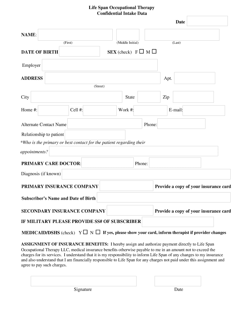 Life Span Occupational Therapy  Form