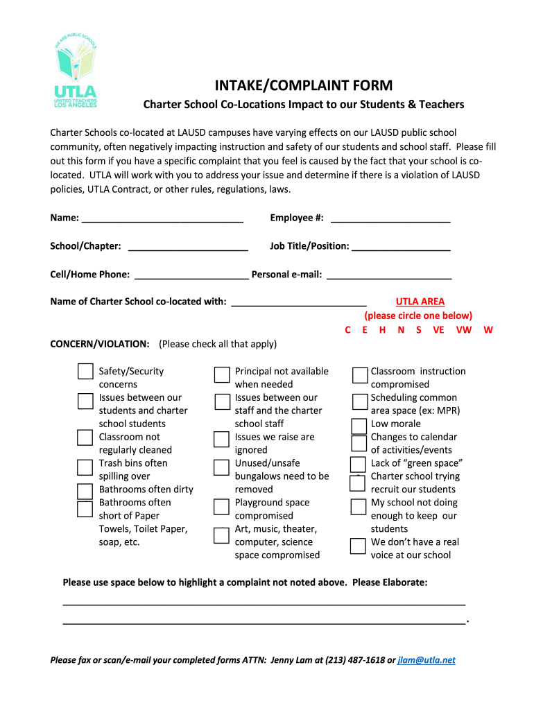 Intakecomplaint Form UTLA