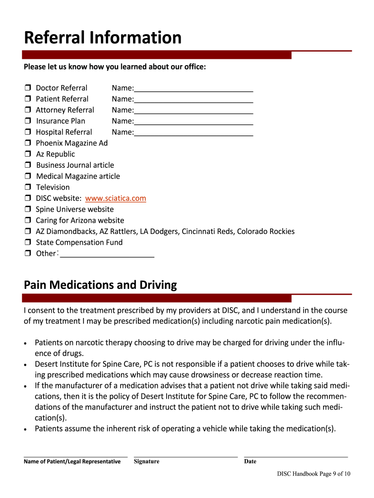 Patient Handbook Desert Institute for Spine Care  Form