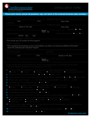 Cardiovascular Education Program Enrollment Form