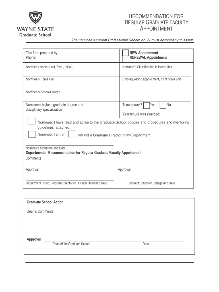 Nomination to Graduate Faculty Form UMD Grad School