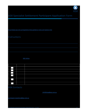 ASX Specialist Settlement Participant Application Form