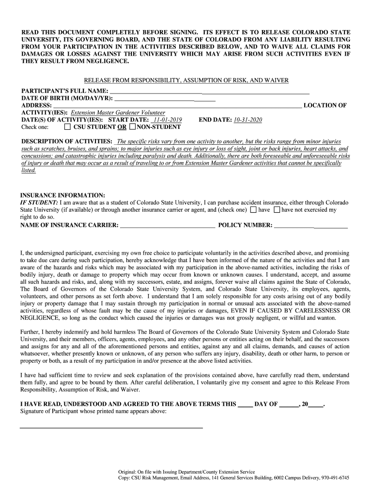  Liability Release Form Colorado 4 H Colorado State 2019-2024