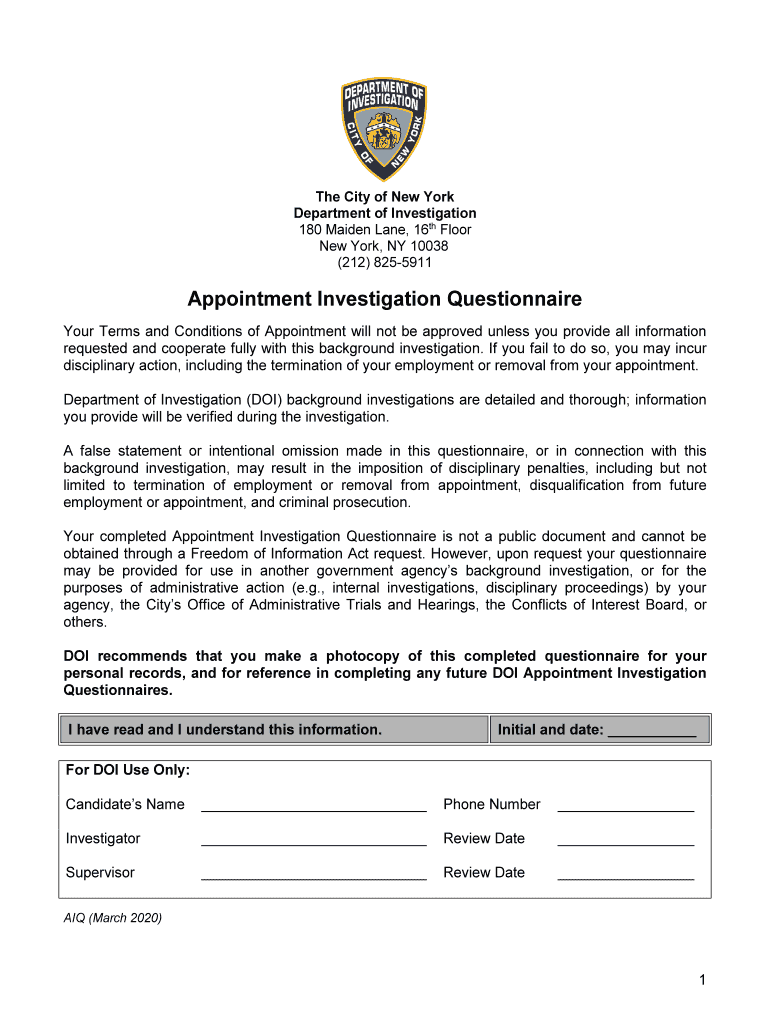 Fingerprint Unit Department of Investigation NYC Gov  Form